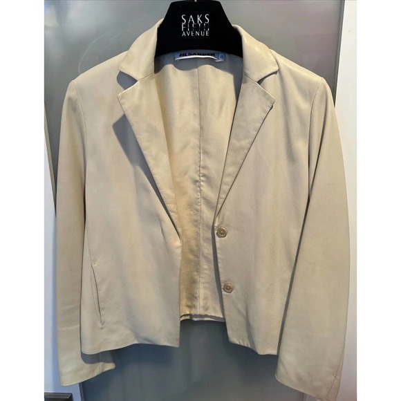 JIL SANDER Beige lamb leather extremely soft 2 Hidden Button Women’s Jacket 36 - Picture 3 of 12